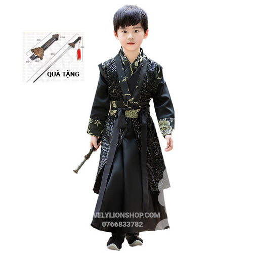 Hán phục nam màu đen cho bé + tặng phụ kiện như hình