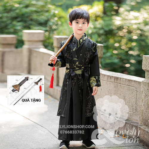 Hán phục nam màu đen cho bé + tặng phụ kiện như hình
