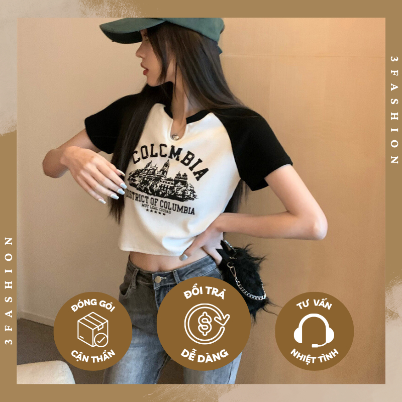 Áo thun croptop COLUMBIA HÀNG CHUẨN IN ĐẸP vải thun gân tăm đẹp mềm mịn thoáng mát 3Fashion - A42