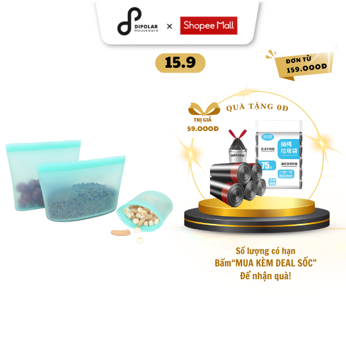 Túi Zip Đựng Thực Phẩm DIPOLAR Bằng Silicon An Toàn Vệ Sinh Chịu Nhiệt Tốt Tái Sử Dụng - DTZ02