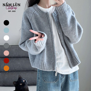 Áo khoác len Nấm Lùn Clothes Áo len croptop Áo len cadigan Áo len trơn Khóa kéo 2 đầu Áo len cổ tròn K12