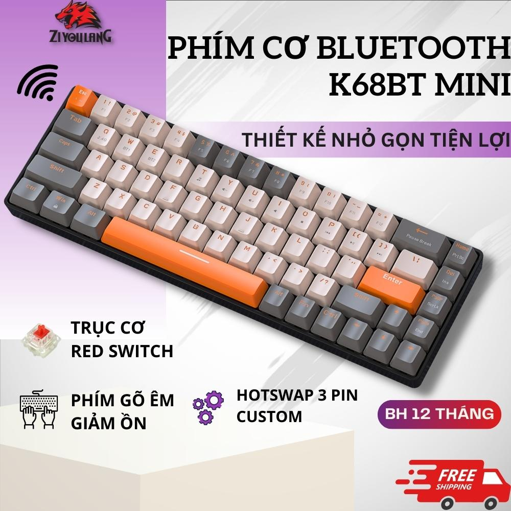 Bàn Phím Cơ Không Dây Free Wolf K68BT - Trục Cơ Red Switch, Gõ Êm Giảm Ồn, Kết Nối Đa Năng, Hotswap