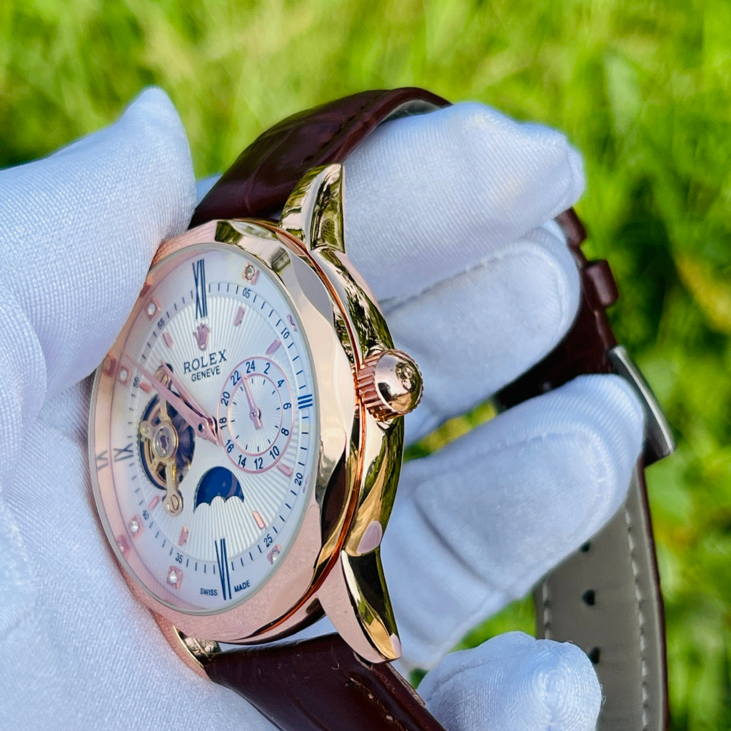 Đồng Hồ Cơ Nam - Đồng Hồ Rolex Nam Automatic JAPAN WATCH Mặt Kính Khoáng Chống Xước Dây Da Cao Cấp Size 42mm