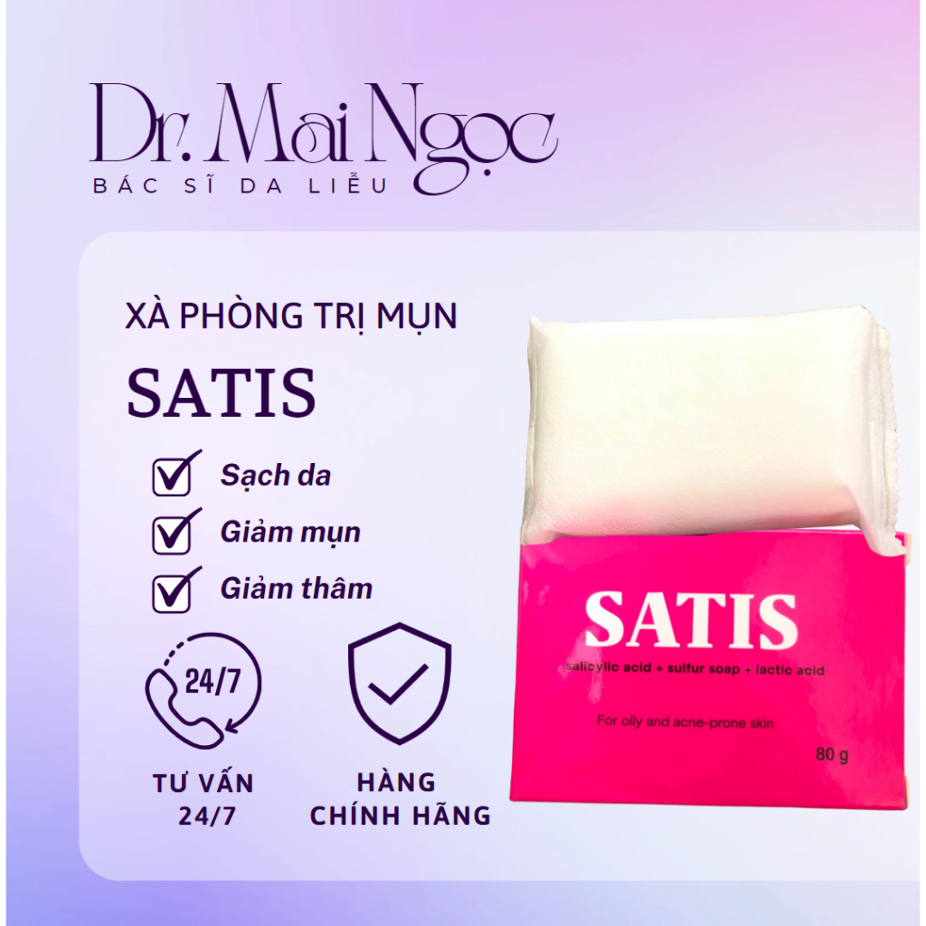 Xà Phòng Mụn Lưng Satis Soap Bar 80g - Xà Bông Tắm Ngăn Ngừa, Xoá Mụn Lưng Ngực, Ngừa Thâm Sau Mụn - Dr. Mai Ngọc
