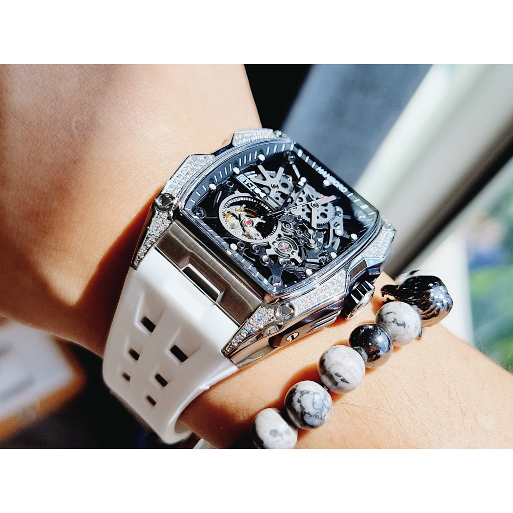 Đồng hồ nam Hanboro GT-R HBR-932 New 2023, Size 40x48mm, Dây cao su, Authentic, Full box, Luxury Diamond Watch