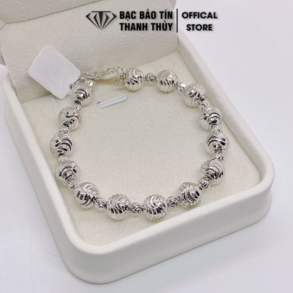 Lắc tay bạc nữ xi bạch kim Bảo Tín Thanh Thủy, vòng tay bạc kiểu bi phay cao cấp đủ size, chất liệu bạc S950 nguyên chất