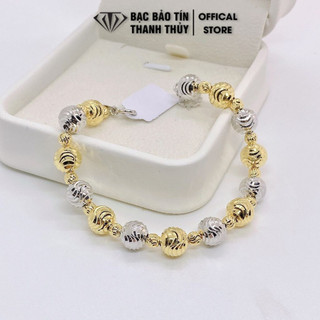 Lắc tay bạc nữ xi vàng Bảo Tín Thanh Thủy, vòng tay bạc kiểu bi phay cao cấp đủ size, chất liệu bạc S950 nguyên chất