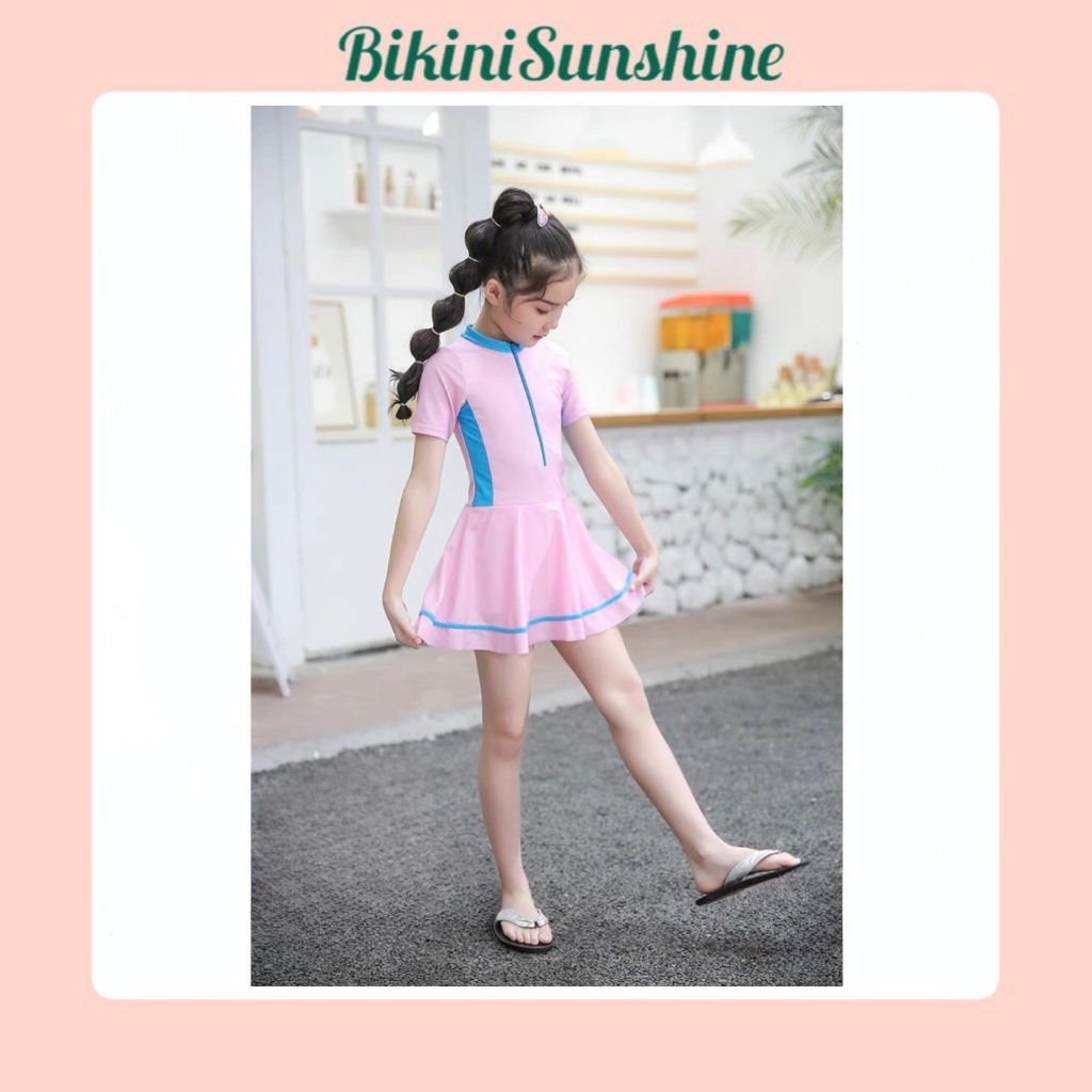 [Có size lớn ] đồ bơi bé gái , đồ bơi đi biển , áo tắm váy liền thân ngắn tay BIKINI SUNSHINE BG00