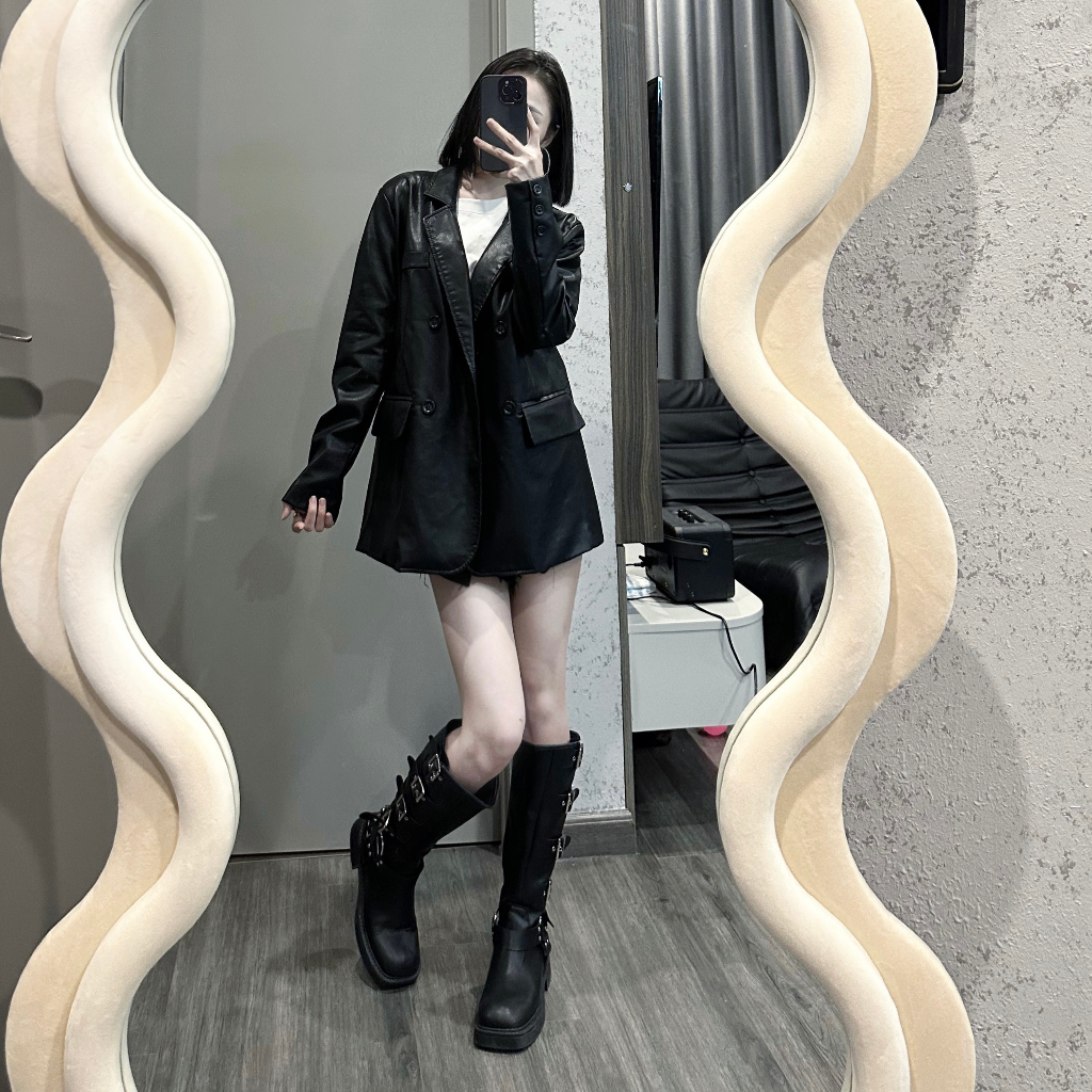 Áo khoác nữ THESSHEI kiểu dáng blazer thanh lịch phong cách Hàn Quốc màu đen 9971