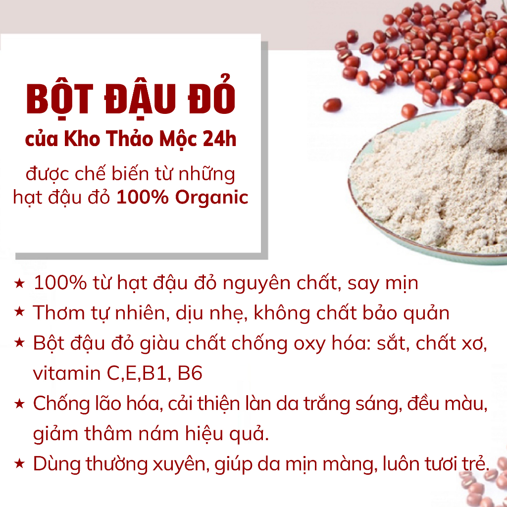 Bột Đậu Đỏ Nguyên Chất dùng đắp mặt nạ ngăn ngừa mụn, dưỡng da trắng mịn 100g