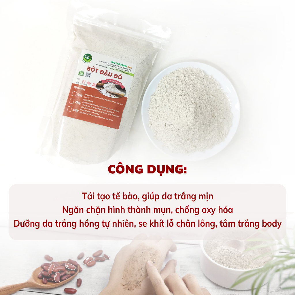 Bột Đậu Đỏ Nguyên Chất dùng đắp mặt nạ ngăn ngừa mụn, dưỡng da trắng mịn 100g