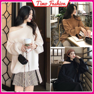Áo khoét vai nữ xinh, áo lệch vai nữ đẹp tay dài form rộng kiểu xẻ vai style Hàn Quốc cá tính siêu xinh AO008