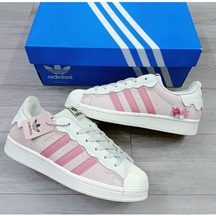 Giày super star sò hồng hàng 11 full size nữ đủ phụ kiện tặng kèm dây