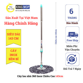 Cây lau nhà 360 độ inox kingmop 23 plus - thân cây siêu dài 143cm, ốp khóa inox, tay nắm inox, bông lau cotton 38cm