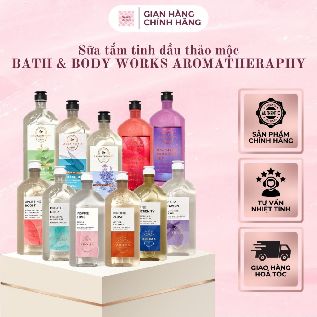 Sữa Tắm Tinh Dầu Thảo Mộc Bath & Body Works Aroma, Aromatheraphy Body Wash + Foam Bath Stress Relief - Chuu Order US