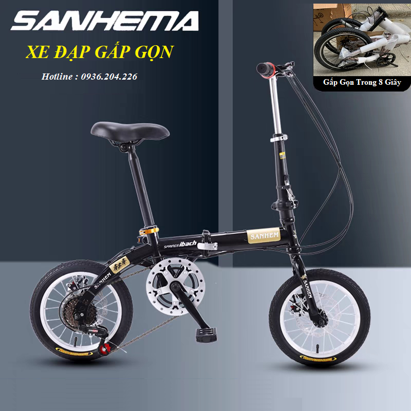 Xe đạp gấp gọn Sanhema 14-16 Inch cho trẻ em và người lớn, xe đạp thể thao khung carbon siêu nhẹ chị