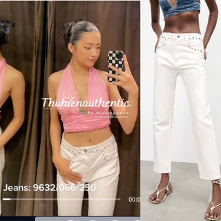 Quần jean lưng vừa zara 9632/066/250 đính cúc quanh túi trước