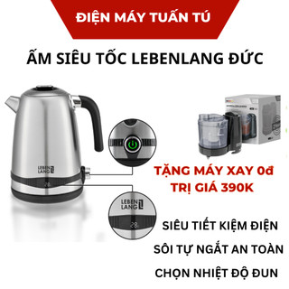  Ấm đun siêu tốc LEBENLANG LBE2662 chính hãng 100% từ Đức bình đun siêu tốc có nút chọn nhiệt độ cần đun đế xoay 360 độ 