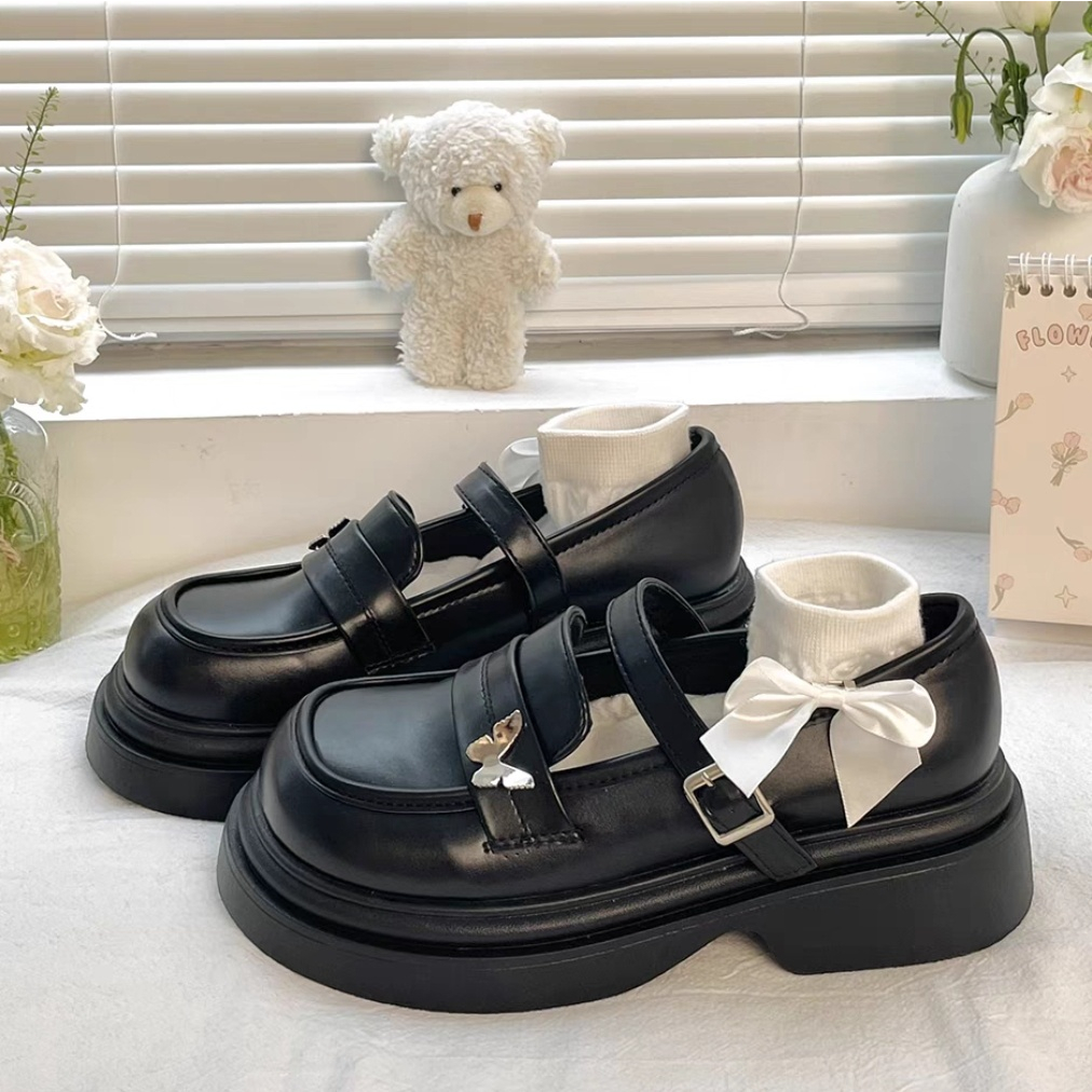Giày lolita nữ đế bánh mì phong cách Hàn Quốc MSLOF-003 khuy bên - Giày da nữ thời trang
