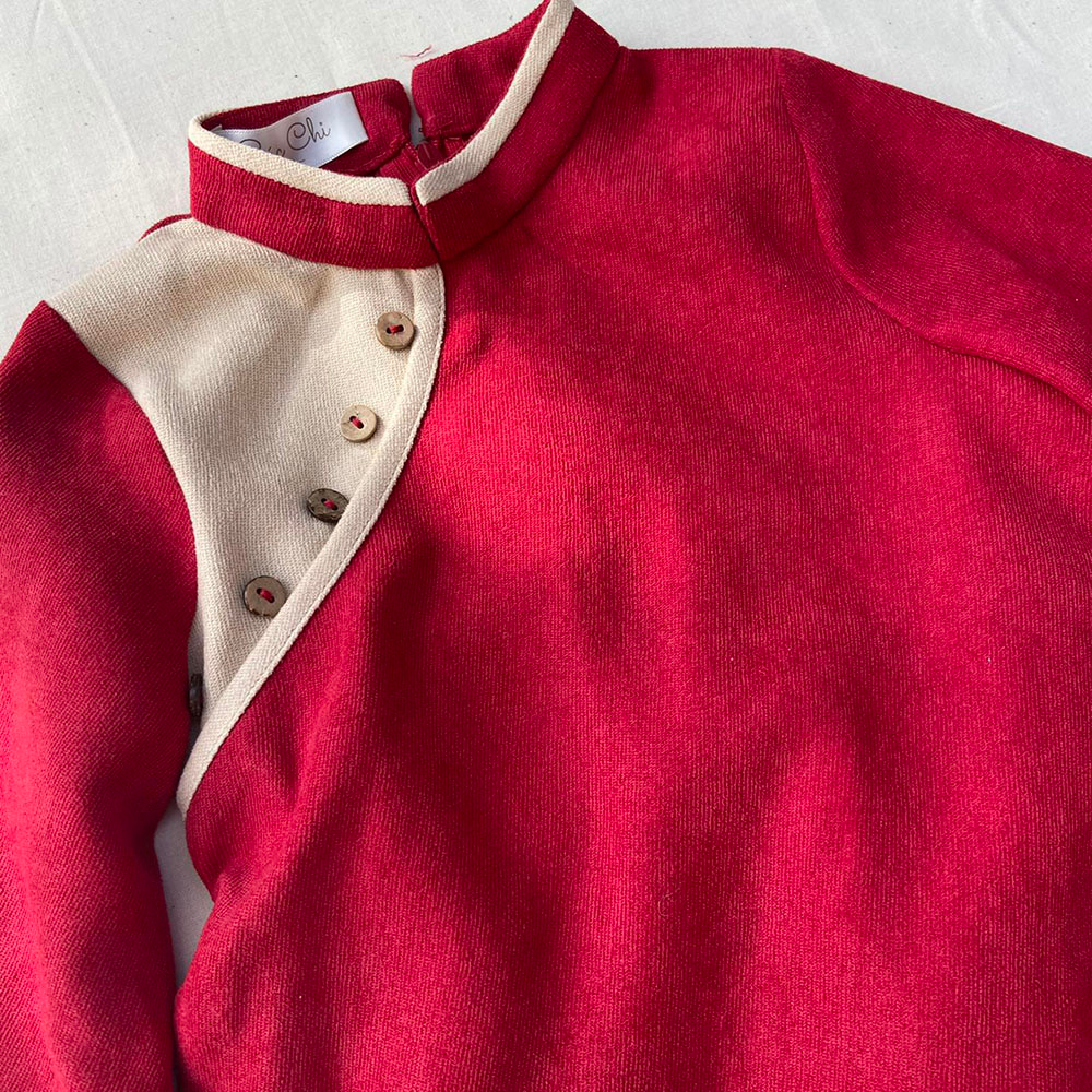 Áo dài Trung Thu bé trai xanh đỏ kèm quần baggy vải nhung mềm mại truyền thống MamLa