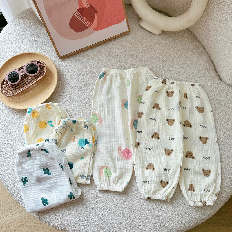 NT216 Quần bom, quần dài chống muỗi vải xô Muslin cao cấp cho bé trai, bé gái