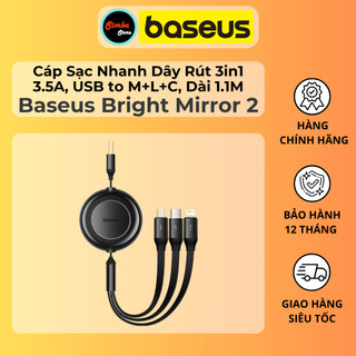 Cáp sạc nhanh dây rút 3in1 baseus bright mirror 2 - 3.5a, usb to m+l+c, dài 1.1m