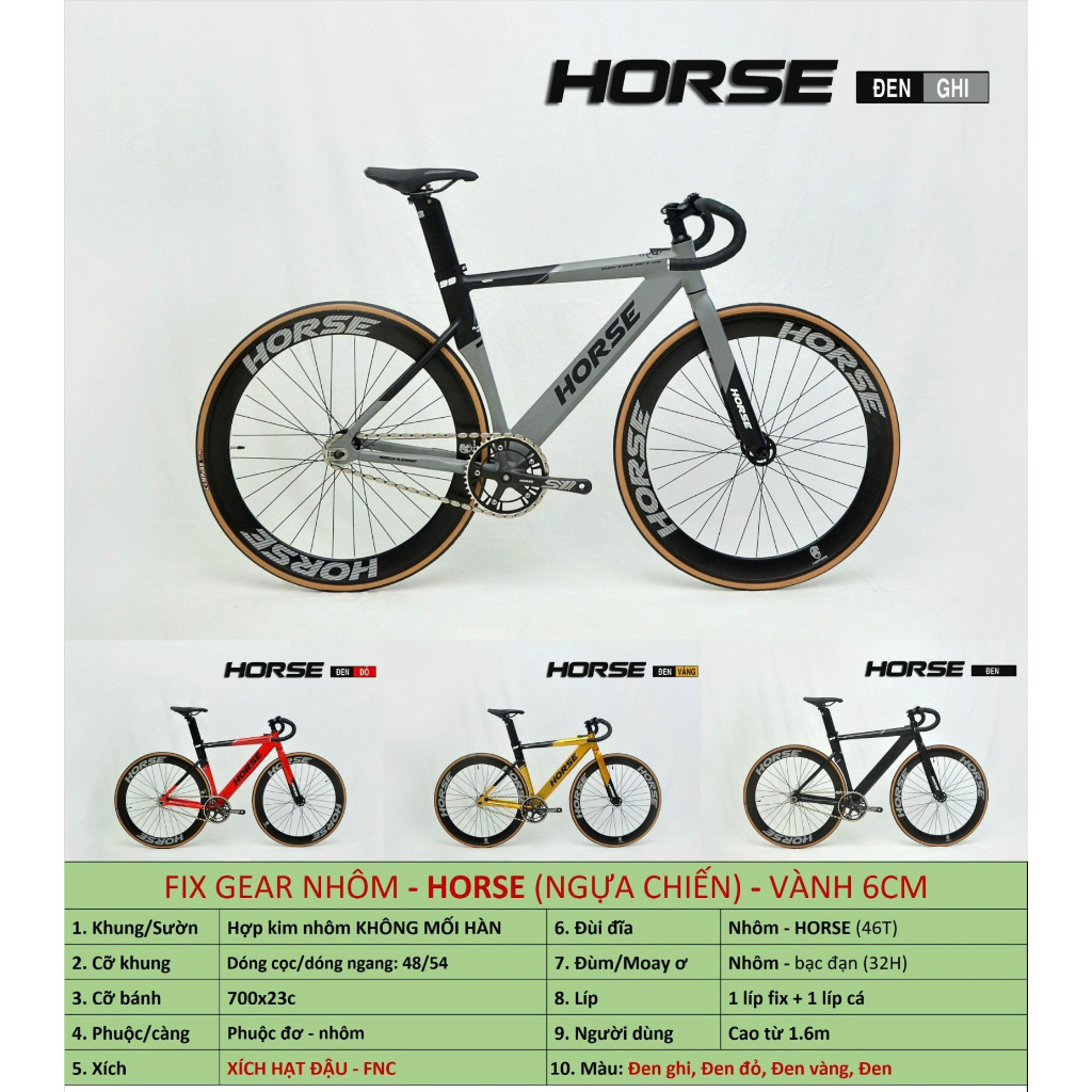 Xe Đạp Fixed Gear Horse Khung Nhôm Không Mối Hàn