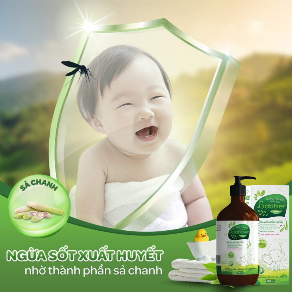 Nước Tắm Thảo Dược Cho Bé Bobber Organic Gold Giúp Giảm Mẩn Ngứa Và Rôm Sảy, Hỗ Trợ Làm Sạch, Mát Da Bé - Chai 300ml