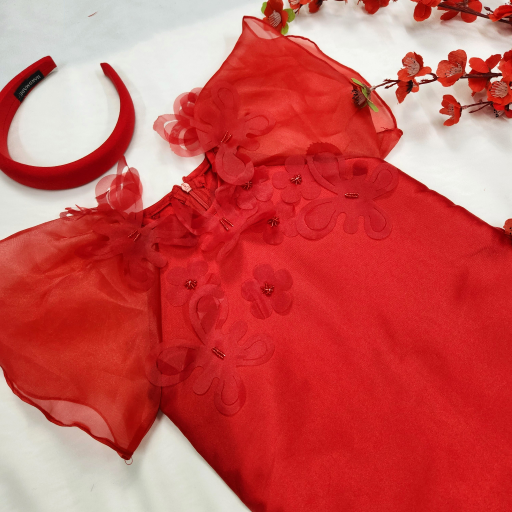 Áo dài bé gái thiết kế 🔥SALE SỐC🔥 đính kết hoa chất liệu vải Tafta cao cấp - Áo Dài Cho Bé Baby Store - ADB18