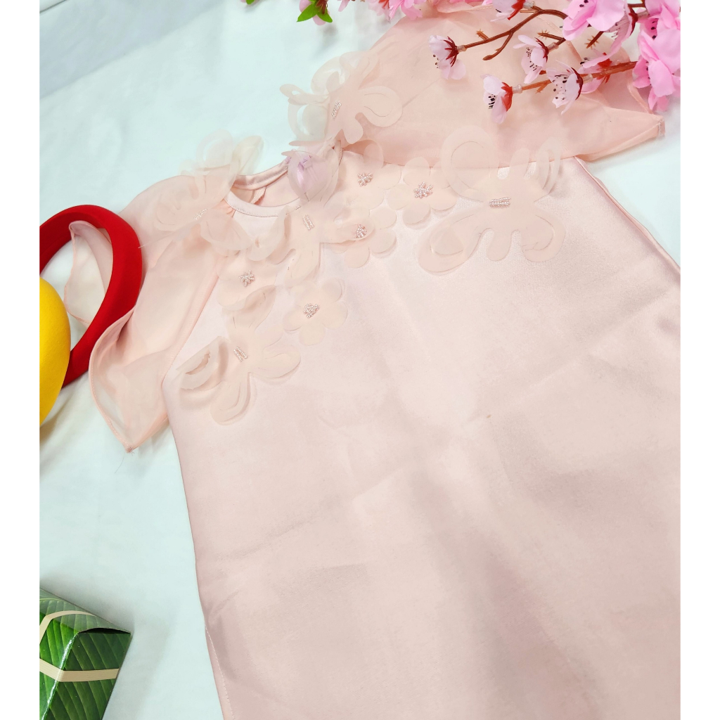 Áo dài bé gái thiết kế 🔥SALE SỐC🔥 đính kết hoa chất liệu vải Tafta cao cấp - Áo Dài Cho Bé Baby Store - ADB18