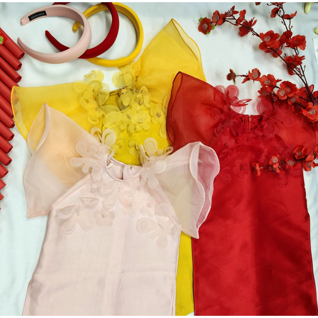 Áo dài bé gái thiết kế 🔥SALE SỐC🔥 đính kết hoa chất liệu vải Tafta cao cấp - Áo Dài Cho Bé Baby Store - ADB18
