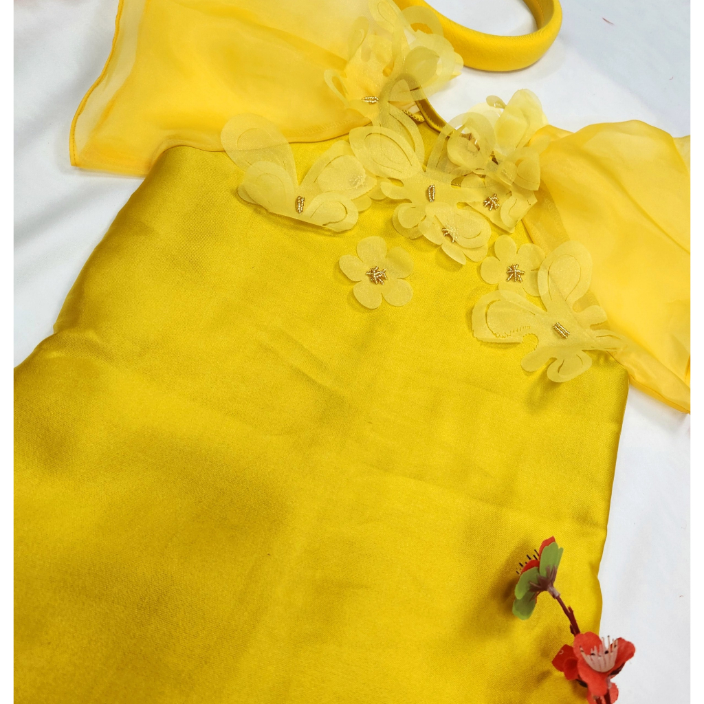 Áo dài bé gái thiết kế 🔥SALE SỐC🔥 đính kết hoa chất liệu vải Tafta cao cấp - Áo Dài Cho Bé Baby Store - ADB18
