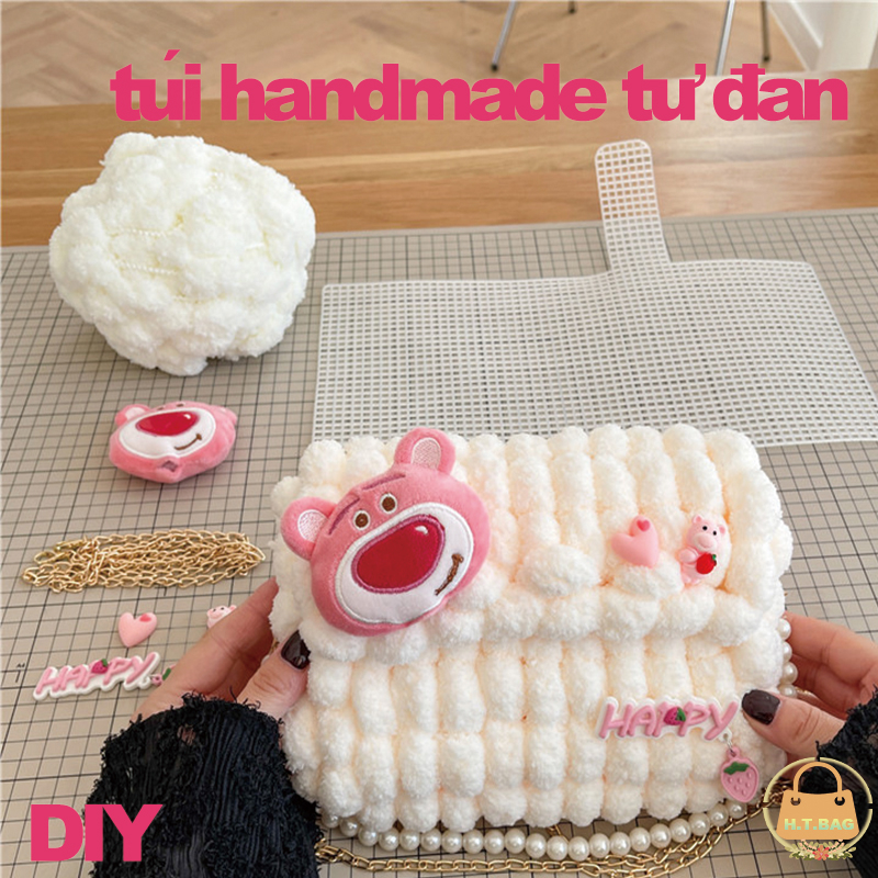 Túi đeo chéo túi handmade tự đan Thủ Công bear dâu Dễ Thương tự làm thủ công Quà cho bạn gái