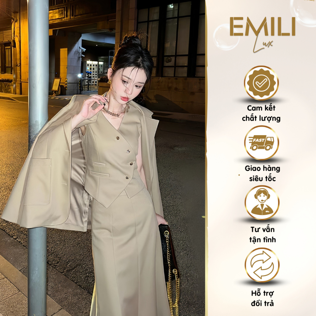 Set áo vest blazer nữ công sở Emili mix chân váy đuôi cá, áo gilê nữ công sở sang chảnh [S9]