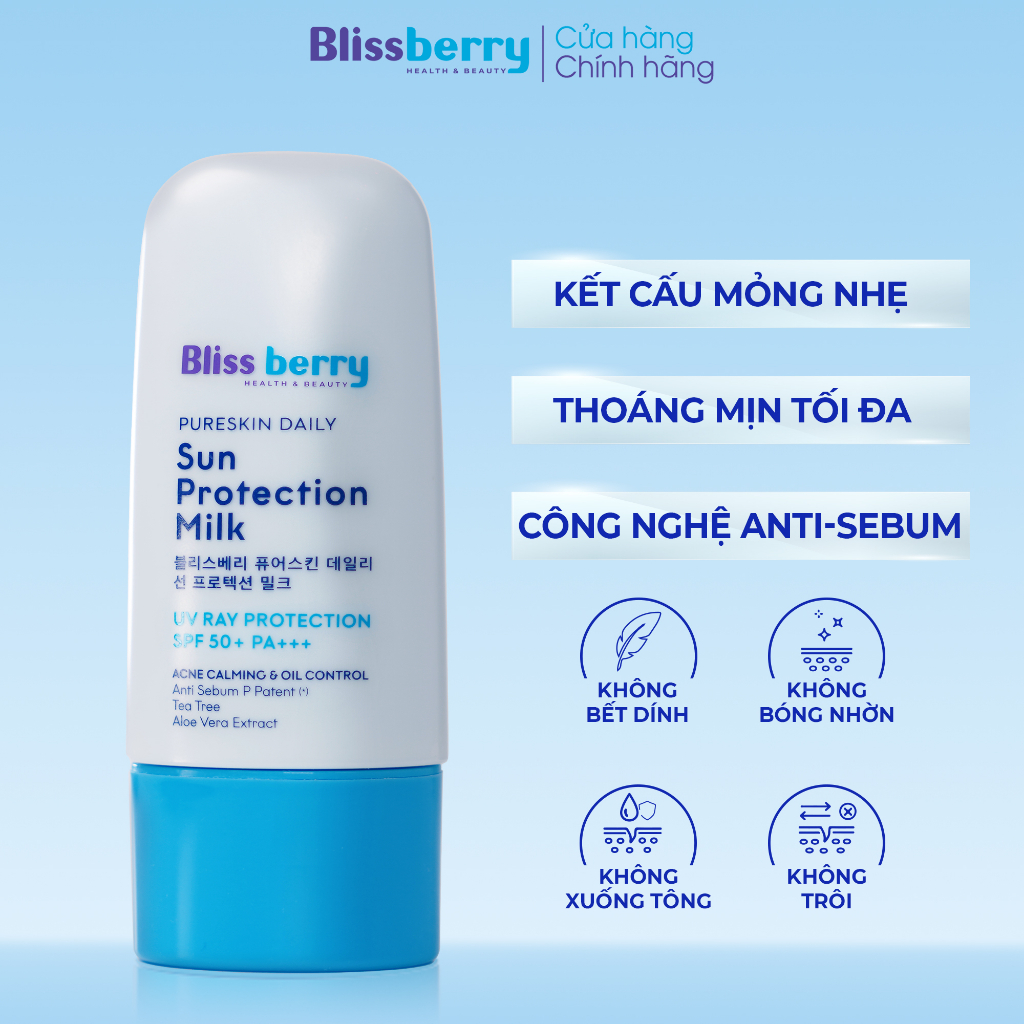 Kem chống nắng nâng tông kiềm dầu Blissberry Pureskin Daily Sun Protection Milk 60ml