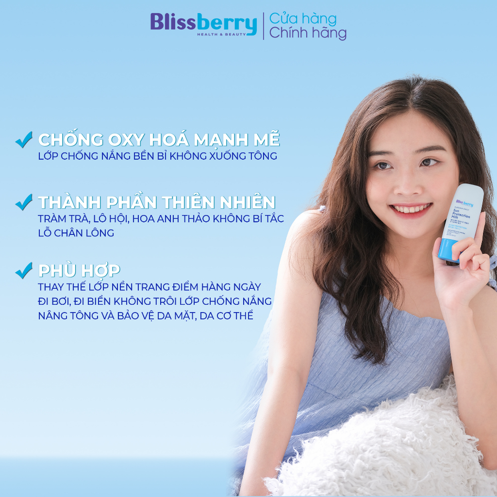 Kem chống nắng nâng tông kiềm dầu Blissberry Pureskin Daily Sun Protection Milk 60ml