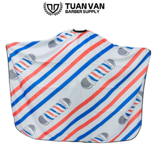 Khăn trùm cắt tóc nam áo choàng cắt tóc đèn pole kẻ chéo
