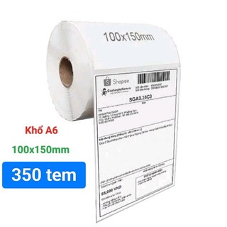 Giấy in nhiệt 100x150 mm khổ a6 cuộn 350 tem