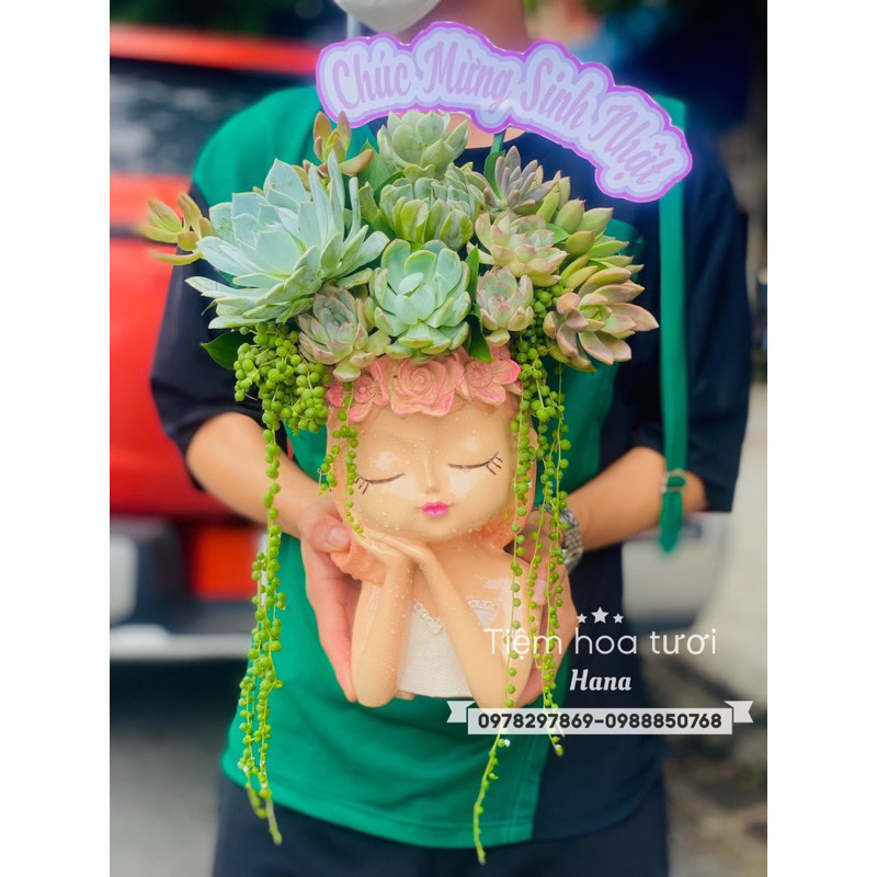 Bình hoa cô gái trang trí cắm hoa khô baby decor nhiều màu sắc, làm quà tặng