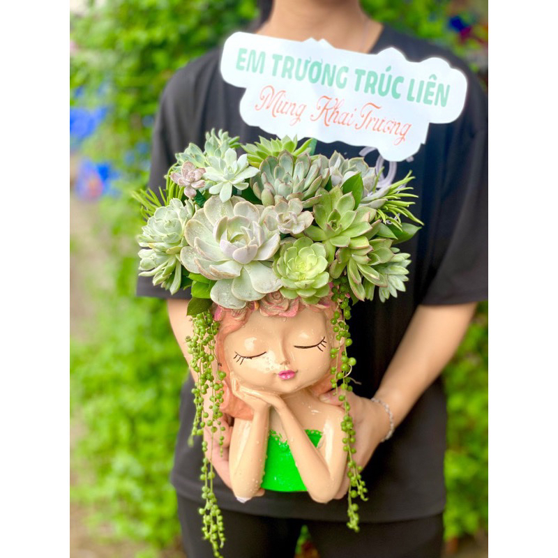 Bình hoa cô gái trang trí cắm hoa khô baby decor nhiều màu sắc, làm quà tặng