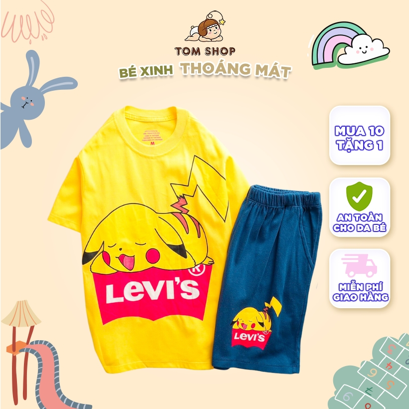 Đồ bộ bé trai LEVI'S TOMSHOP hoạ tiết Pikachu - Thoáng mát ngày thu