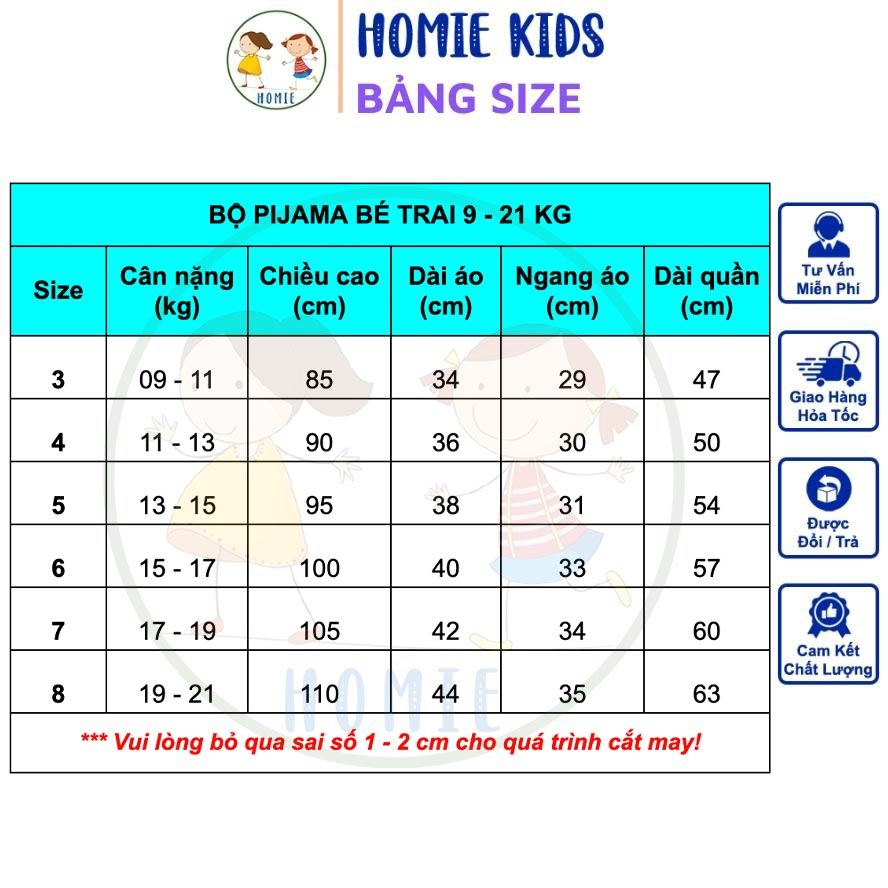 Bộ pijama tay dài cho bé trai 11-13 kg cao khoảng 90cm set đồ bé trai chất cotton mịn mát in hình đẹp Homie Kids