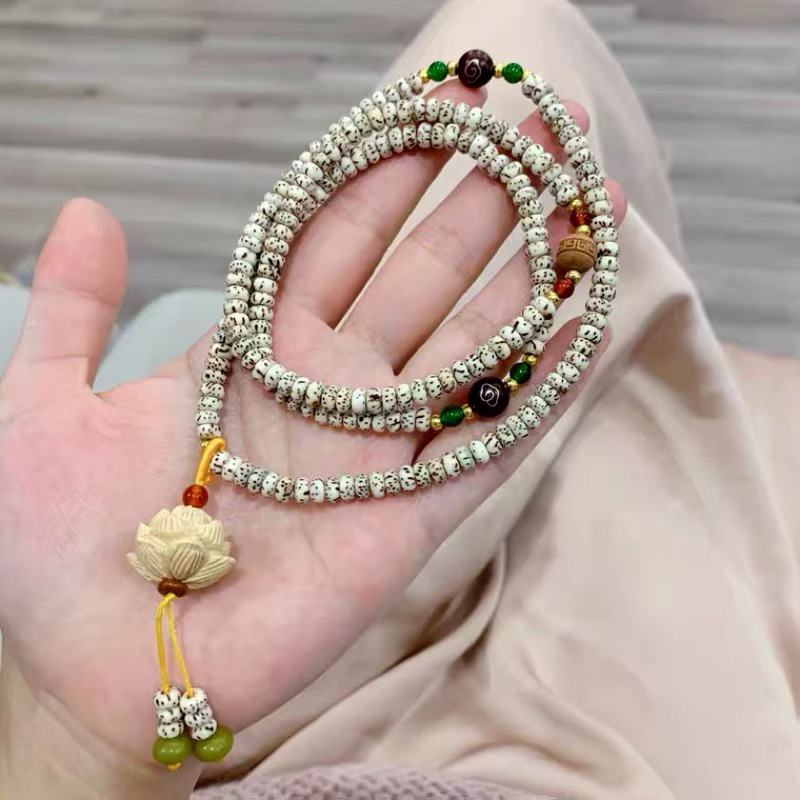 VÒNG BỒ ĐỀ TINH NGUYỆT MIX HOA SEN 108 HẠT BÌNH AN