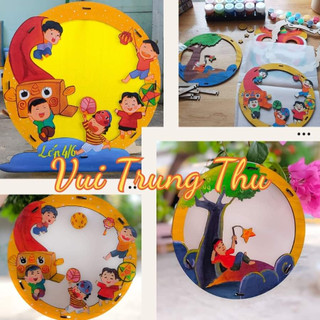 Lồng đèn trung thu đèn lồng trung thu gỗ múa lân, rước đèn cho bé tự tô màu sáng tạo tặng màu tô, nến diện Bingsu Toys