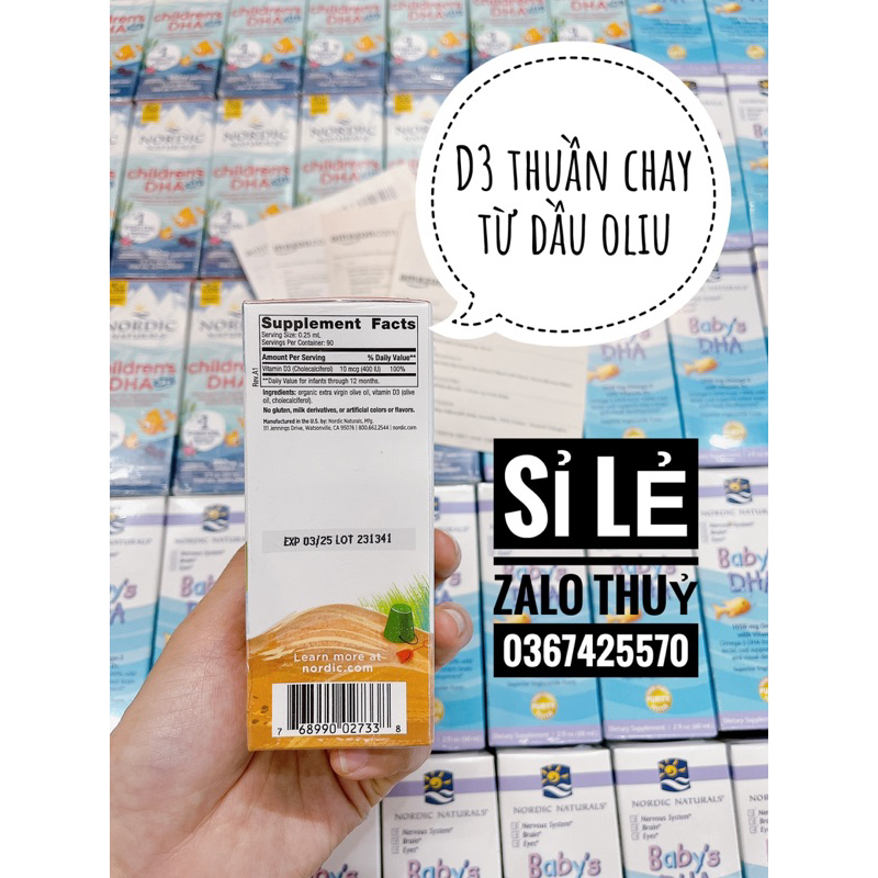 Vitamin D3 thuần chay Nordic Naturals Baby D3 400iu