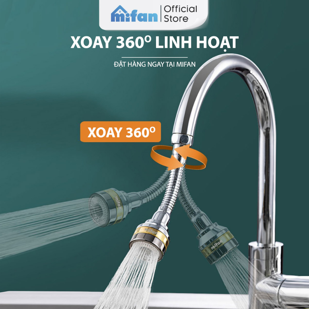 Đầu vòi rửa bát tăng áp đồng thau inox 304 cao cấp Mifan - 3 Chế độ phun cực mạnh, xoay 360 - Sử dụng cho bồn rửa chén