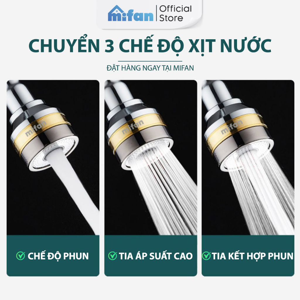 Đầu vòi rửa bát tăng áp đồng thau inox 304 cao cấp Mifan - 3 Chế độ phun cực mạnh, xoay 360 - Sử dụng cho bồn rửa chén