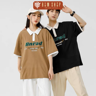 Áo phông nam nữ form rộng bum unisex thun cotton có cổ phối màu bnrad be, đen, nâu
