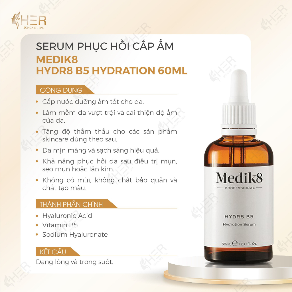 Serum phục hồi cấp ẩm Medik8 Hydr8 B5 Liquid Rehydration Serum 60ml làm dịu da mặt / Subeo Beauty