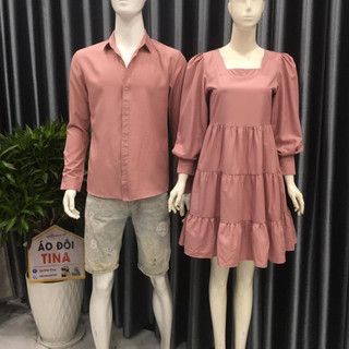 SET ĐỒ ĐÔI NAM NỮ ĐẸP COUPLE TINA SET ĐỒ CẶP NAM NỮ - DÁNG VÁY BABY DOLL MÀU HỒNG PASTER SIÊU XINH CHO CÁC CẶP ĐÔI